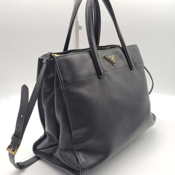 Prada Saffiano Triple Pocket Nero Black Shoulder Bag - Picture 3 of 16